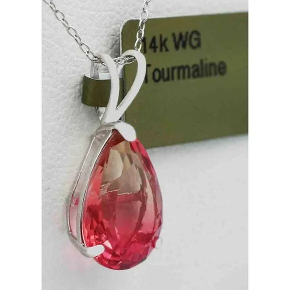 Created 4.65 Cts Tourmaline Pendant 14k White Gold
